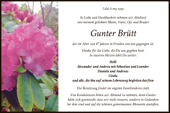Todesanzeige von Gunter Brütt von OF