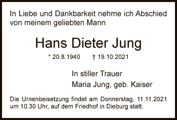 Todesanzeige von Hans Dieter Jung von OF