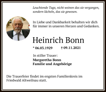 Todesanzeige von Heinrich Bonn von OF