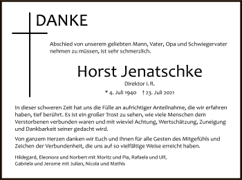 Todesanzeige von Horst Jenatschke von OF