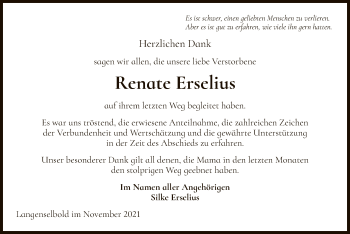 Todesanzeige von Renate Erselius von OF