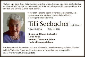 Todesanzeige von Tilli Seebacher von OF