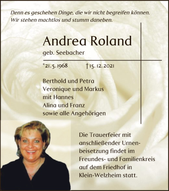 Todesanzeige von Andrea Roland von OF