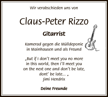 Todesanzeige von Claus-Peter Rizzo von OF