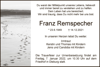 Todesanzeige von Franz Remspecher von OF