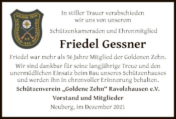 Todesanzeige von Friedel Gessner von OF