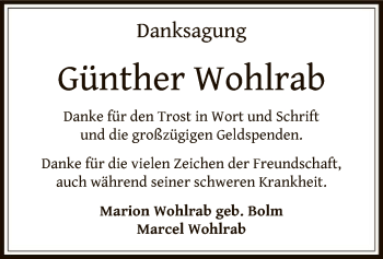 Todesanzeige von Günther Wohlrab von OF
