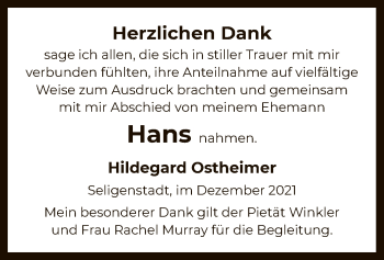 Todesanzeige von Hans Ostheimer von OF