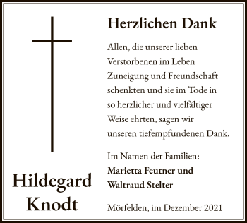 Todesanzeige von Hildegard Knodt von OF
