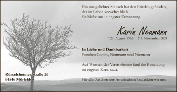 Todesanzeige von Karin Neumann von OF