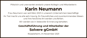 Todesanzeige von Karin Neumann von OF
