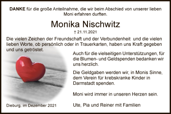 Todesanzeige von Monika Nischwitz von OF