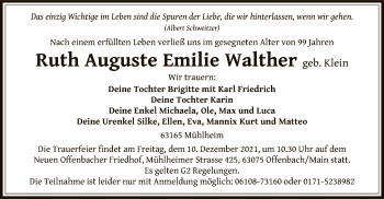 Todesanzeige von Ruth Auguste Emilie Walther von OF