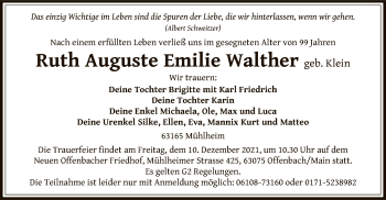 Todesanzeige von Ruth Auguste Emilie Walther von OF