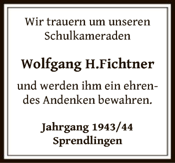 Todesanzeige von Wolfgang H.  Fichtner von OF