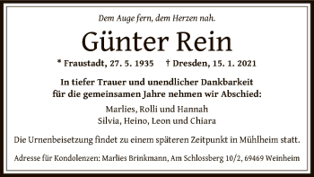 Todesanzeige von Günter Rein von OF