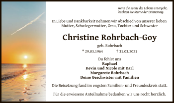 Todesanzeige von Christine Rohrbach-Goy von OF