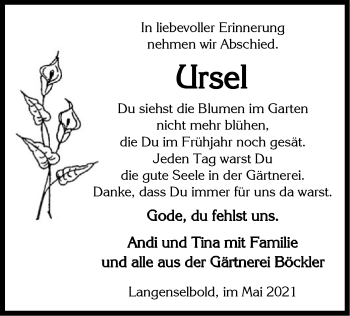 Todesanzeige von Ursel  von OF