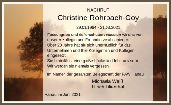 Todesanzeige von Christine Rohrbach-Goy von OF