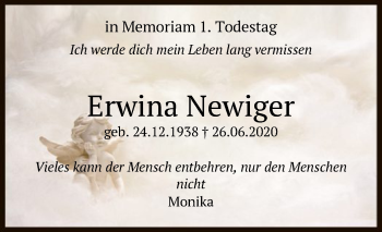Todesanzeige von Erwina Newiger von OF