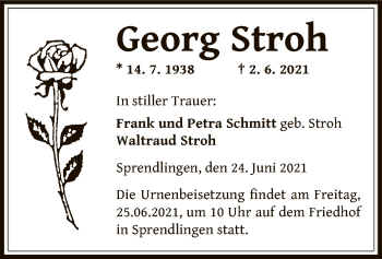 Todesanzeige von Georg Stroh von OF