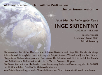 Todesanzeige von Inge Skrentny von OF