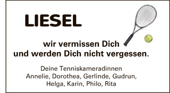 Todesanzeige von Liesel  von OF