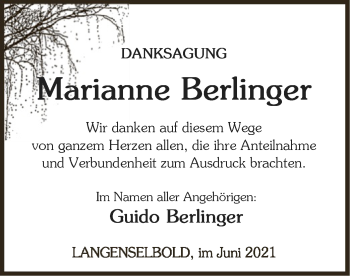 Todesanzeige von Marianne Berlinger von OF