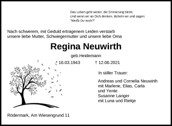 Todesanzeige von Regina Neuwirth von OF