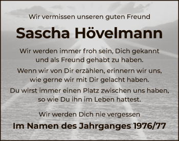 Todesanzeige von Sascha Hövelmann von OF