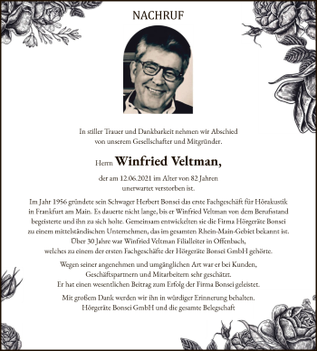 Todesanzeige von Winfried Veltman von OF