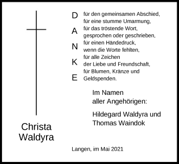 Todesanzeige von Christa Waldyra von OF