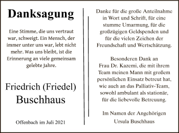 Todesanzeige von Friedrich Buschhaus von OF