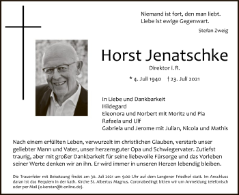 Todesanzeige von Horst Jenatschke von OF