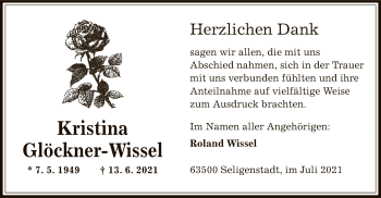 Todesanzeige von Kristina Glöckner-Wissel von OF