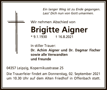 Todesanzeige von Brigitte Aigner von OF