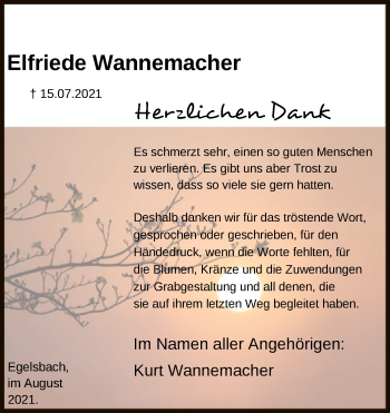 Todesanzeige von Elfriede Wannemacher von OF