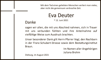 Todesanzeige von Eva Deuter von OF