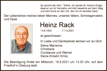 Todesanzeige von Heinz Rack von OF