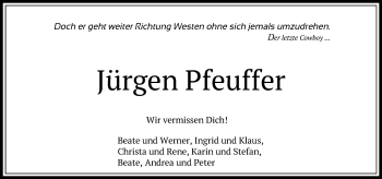 Todesanzeige von Jürgen Pfeuffer von OF