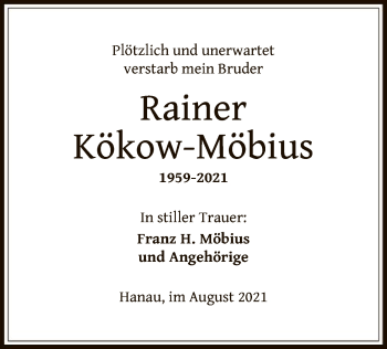 Todesanzeige von Rainer Kökow-Möbius von OF