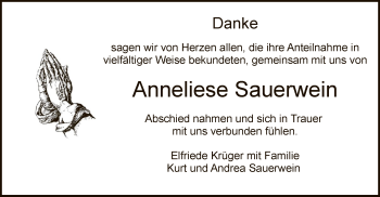 Todesanzeige von Anneliese Sauerwein von OF