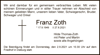 Todesanzeige von Franz Zoth von OF