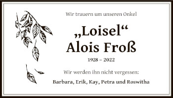 Todesanzeige von Alois Froß von OF