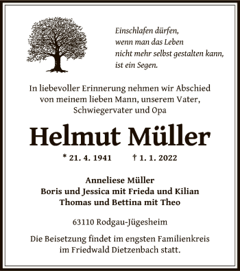 Todesanzeige von Helmut Müller von OF