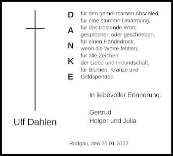 Todesanzeige von Ulf Dahlen von OF
