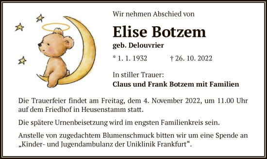 Todesanzeige von Elise Botzem von OF