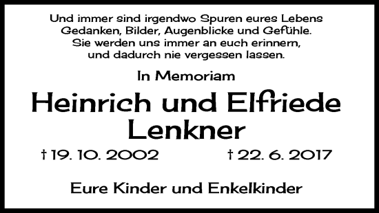 Todesanzeige von Heinrich und Elfriede Lenkner von OF
