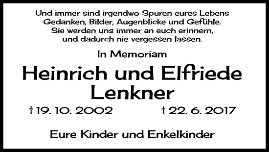 Todesanzeige von Heinrich und Elfriede Lenkner von OF