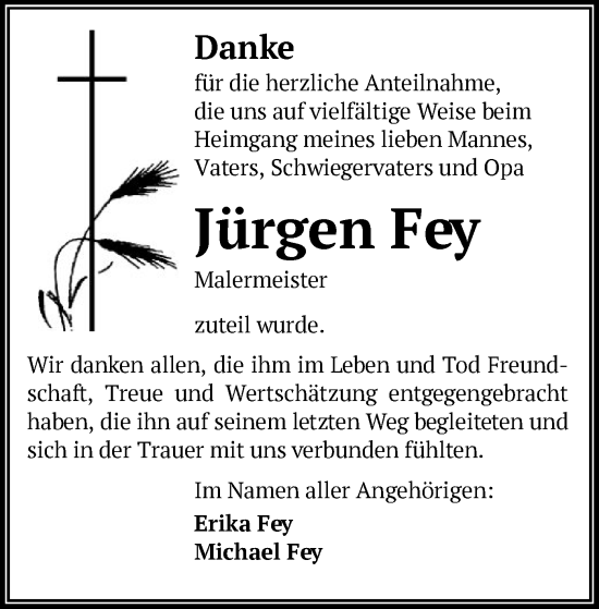 Todesanzeige von Jürgen Fey von OF